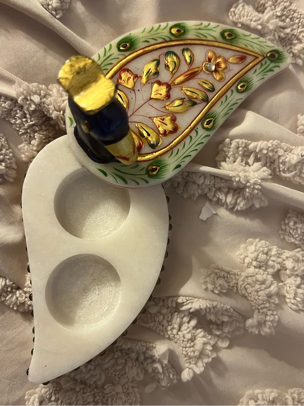 Beautifully designed Marble Peacock shape - Roli Chaval Plate aka Chopda.
